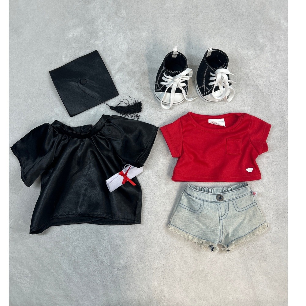 Build-A-Bear Clothes Graduation Outfit Gown Cap Tennis Shoes Shorts Set